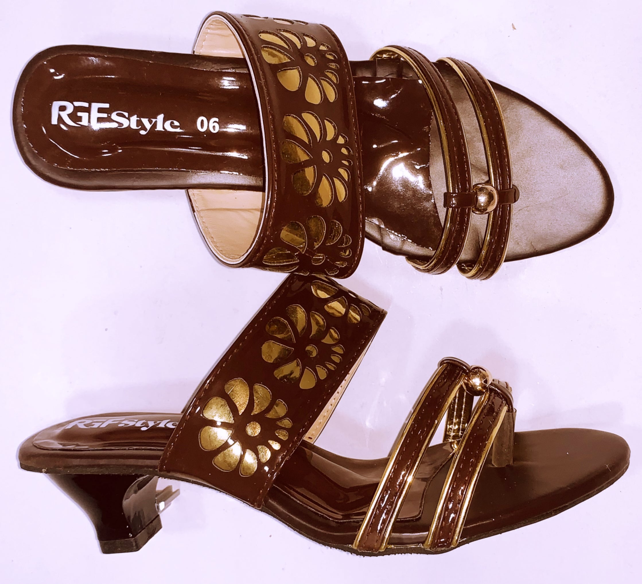 Women's Wedding  Heel 1412 Brown + Gold