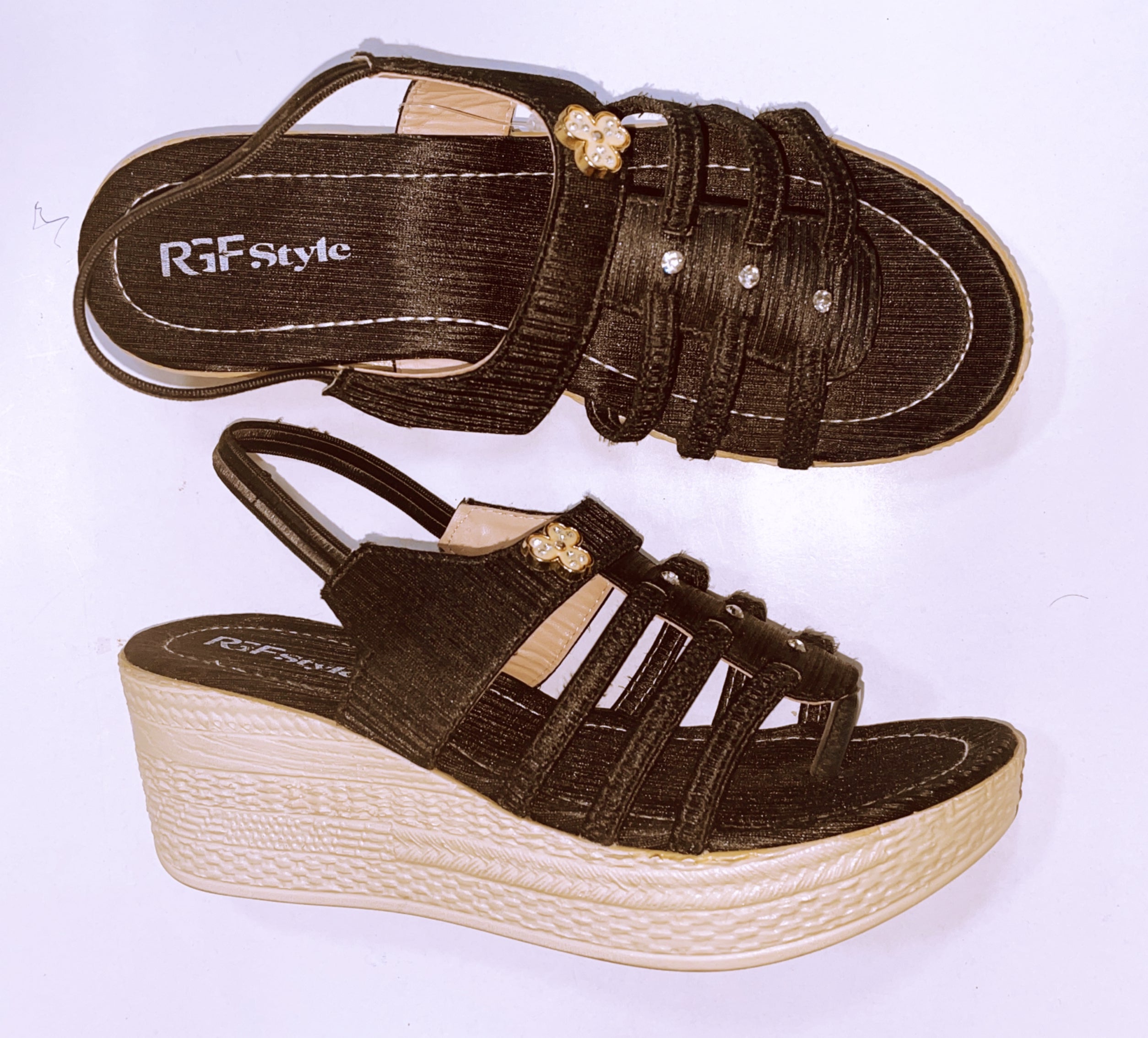 Women's High PU Sole Sandals 875D Black